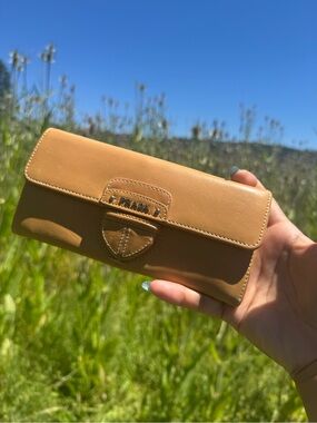 #113 Prada Tan Leather Wallet with Front Emblem